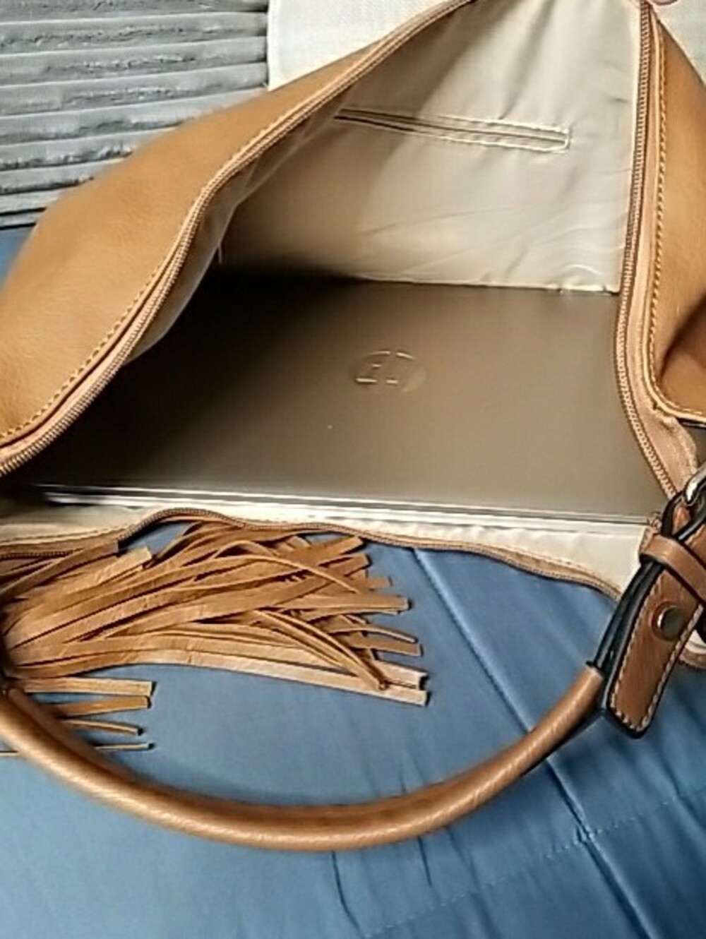 Macy's Large Brown Leather Shoulder Bag with Tassel - Picture 11 of 16